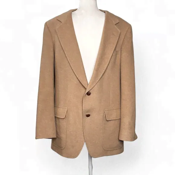 Barrister Vintage 1980s Camel Hair Sport Coat USA Union Made Tan Mens 46