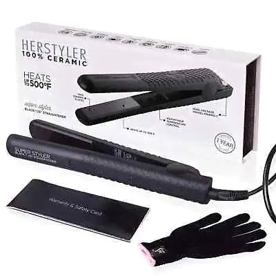 herstyler Superstyler Ceramic Flat Iron Dual Voltage Hot Hair Straightener Black-0