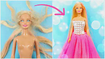 DIY BARBIE HAIRSTYLES AND CLOTHES | How to Make Doll Dress and Fixing OLD DOLL Hair
