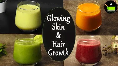 4 Healthy Juices For Glowing Skin & Hair Growth | Drink for Healthy Hair Skin & Nails |Morning Juice
