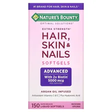Nature's Bounty, Optimal Solutions, Hair, Skin & Nails, Extra Strength, 150 быстрорастворимых мягких капсул